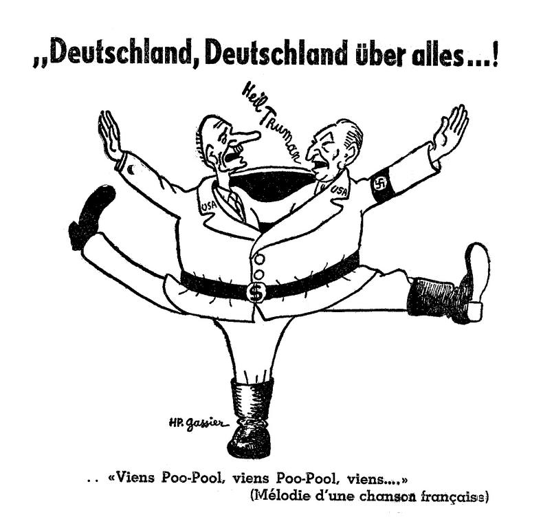 Cartoon by Gassier on the dangers of the French-German rapprochement (24 June 1950)