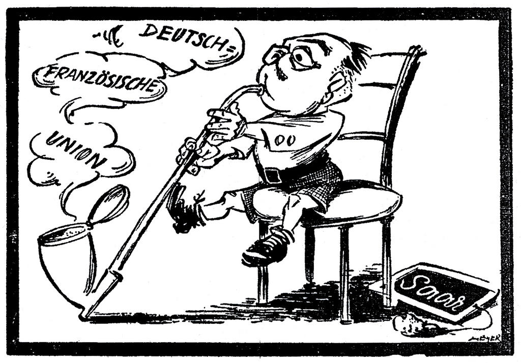 Karikatur von Leger zum Vorschlag Konrad Adenauers zur Gründung einer deutsch-französischen Union (23. März 1950)
