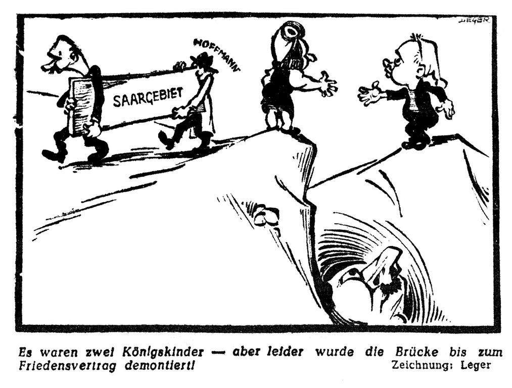Caricature de Leger sur l'attitude de la France dans le règlement de la question sarroise (7 mars 1950)