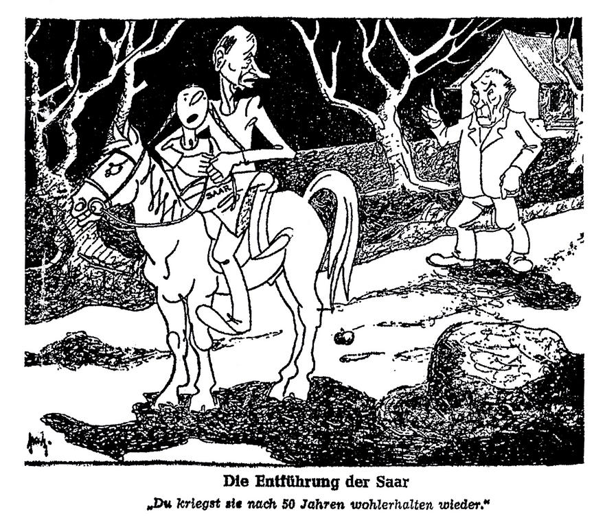 Caricature sur les conséquences de la signature des conventions franco-sarroises (7 mars 1950)