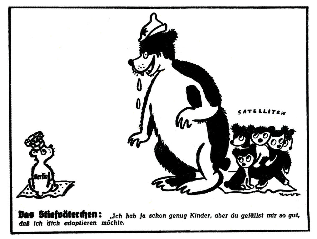 Caricature sur les desseins politiques de l'Union soviétique à l'égard de Berlin (1er avril 1950)