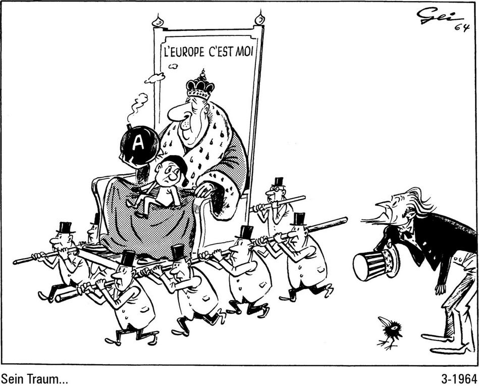 Cartoon by Geisen on General de Gaulle’s foreign policy (March 1964)