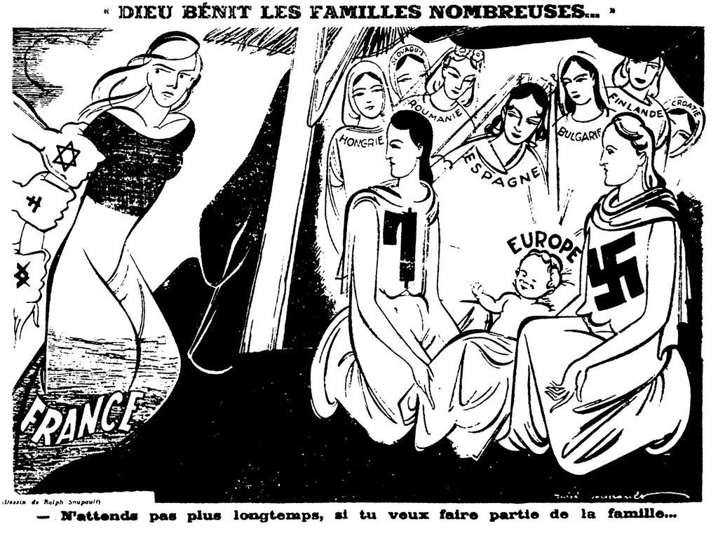 Propaganda cartoon published in the collaborationist journal <i>Je suis partout</i> on the fascist view of a united Europe (20 December 1941)