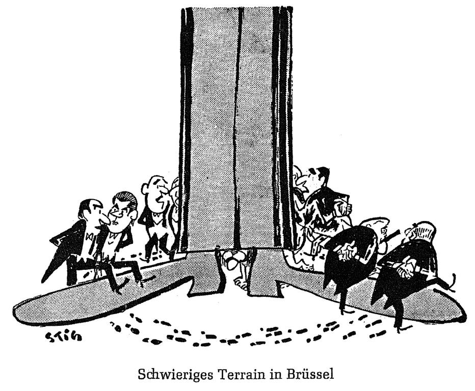 Cartoon by Stig on the failure of the negotiations for the United Kingdom’s accession to the European Communities (29 January 1963)