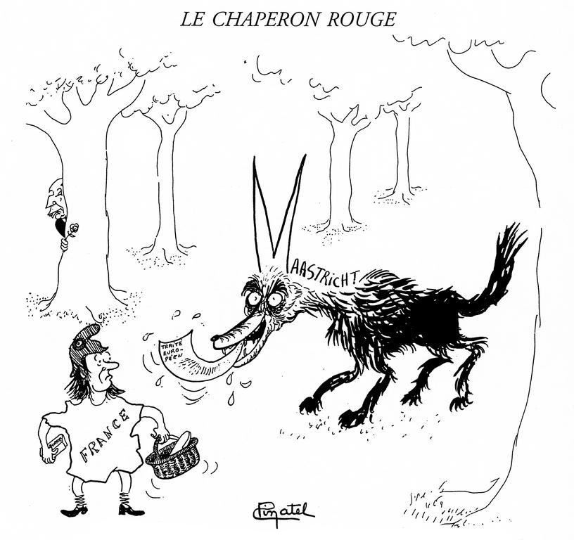 Cartoon by Pinatel on France’s fears regarding the Treaty of Maastricht (1992)