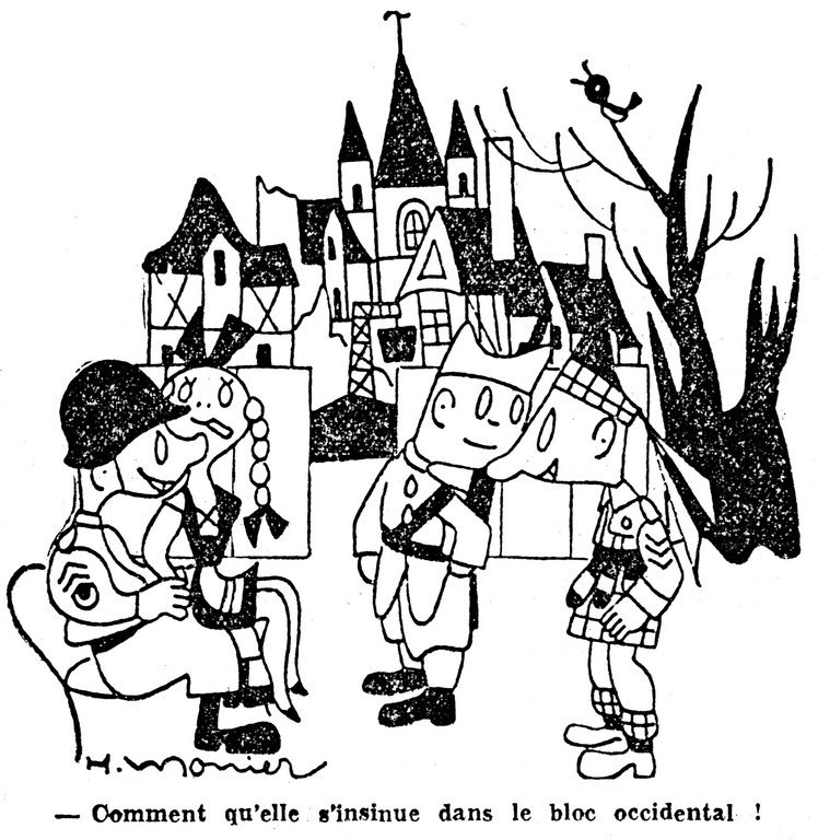 Karikatur von Monier über die politische Zukunft Nachkriegsdeutschlands (8. Dezember 1948)