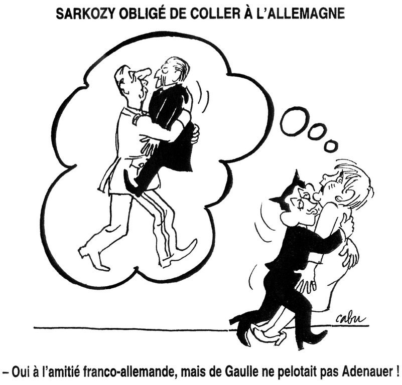 Cartoon by Cabu on the Franco-German friendship between Sarkozy and Merkel (15 December 2010)