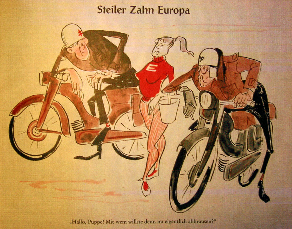 Caricature d'Haitzinger sur de Gaulle et Adenauer face à l'Europe (24 septembre 1960)