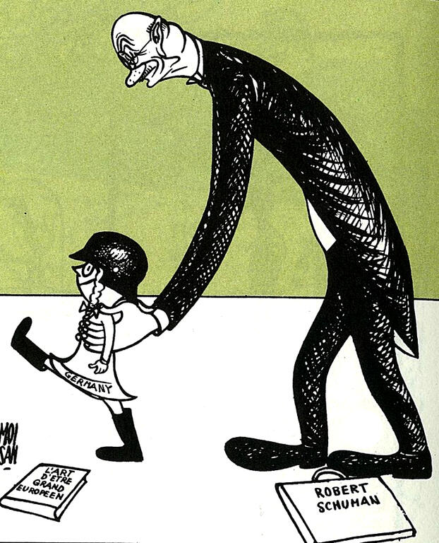  Karikatur von Moisan zu den deutsch-französischen Beziehungen (13. Dezember 1949)