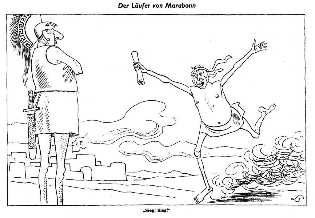 Karikatur von Lang zur Ratifizierung des Elysée-Vertrags durch den Bundestag (18. Mai 1963)