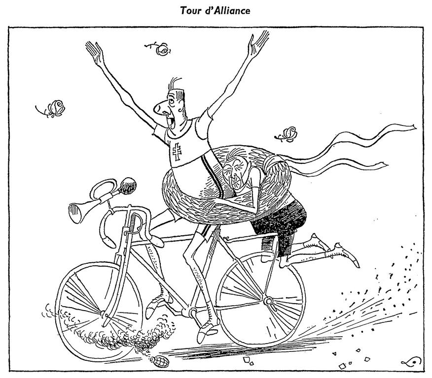 Karikatur von Lang zu Adenauers Staatsbesuch in Frankreich (7. Juli 1962)