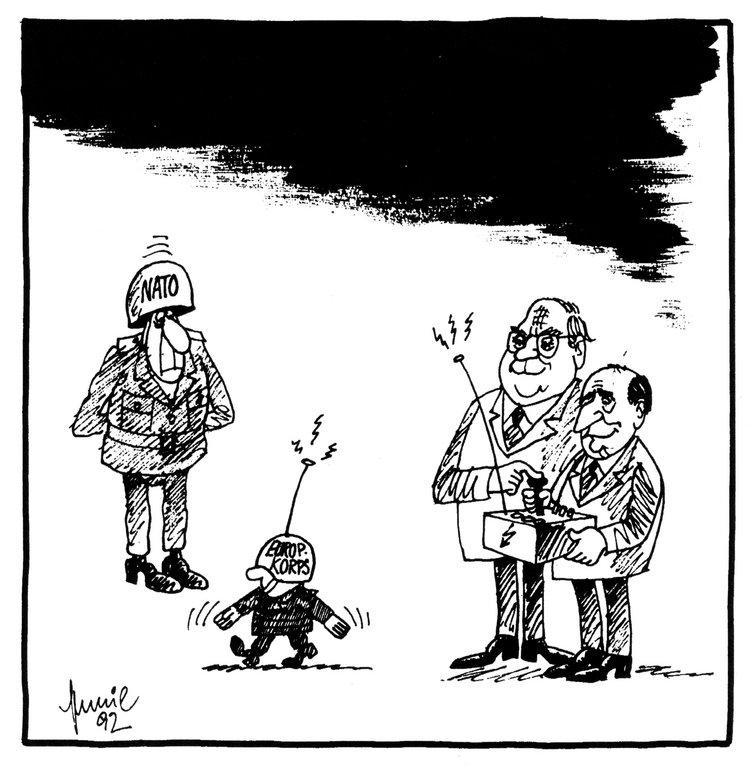 Cartoon by Mussil on the establishment of the Eurocorps (22 May 1992)