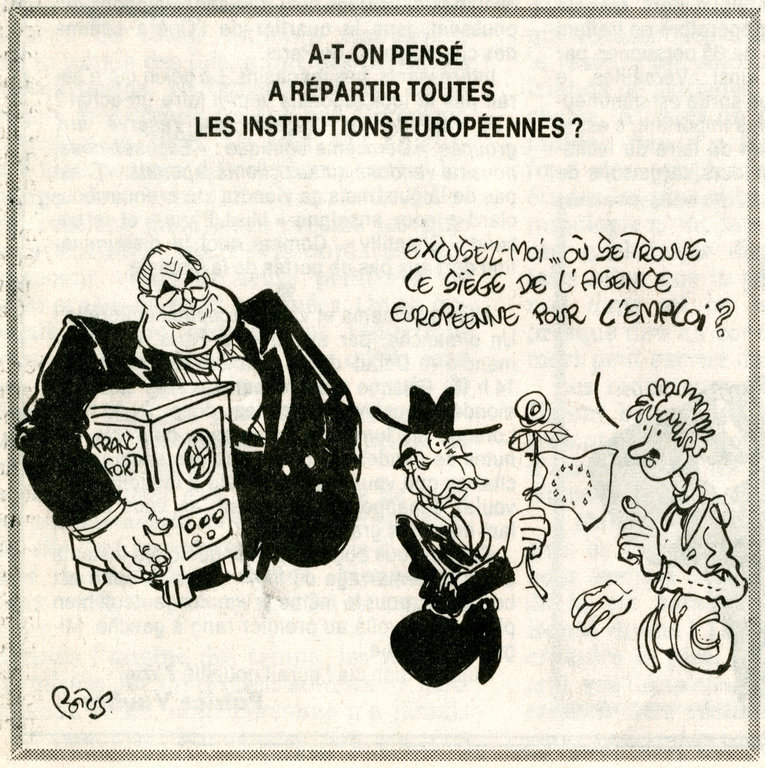 Cartoon by Potus on the question of the seat of the European Central Bank (3 November 1993)