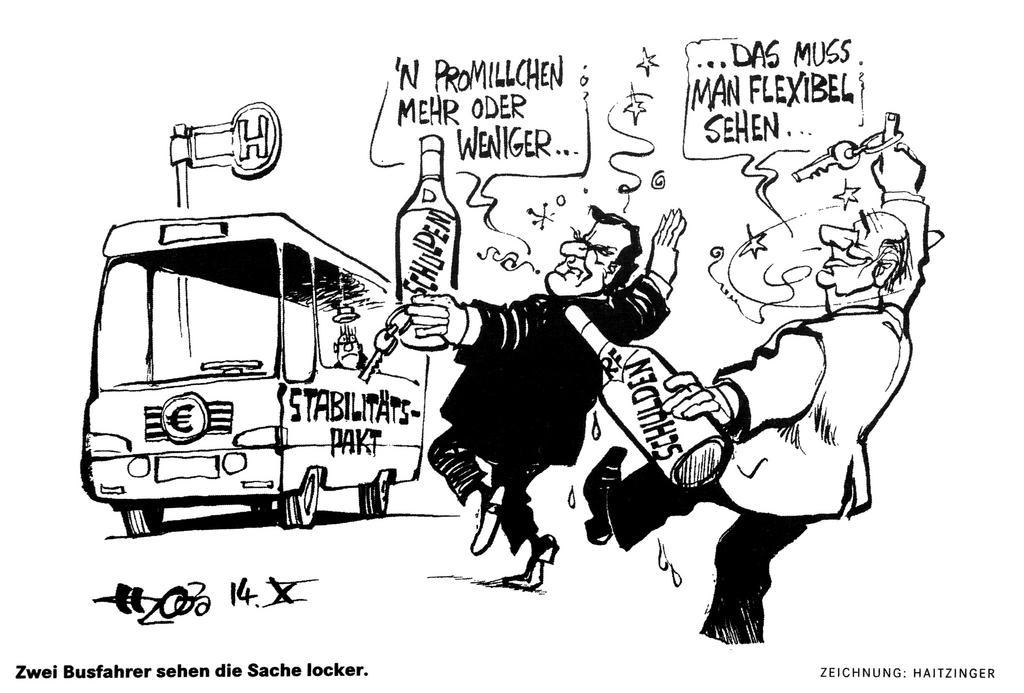 Karikatur von Haitzinger zu den Schwierigkeiten im Zusammenhang mit dem Stabilitätspakt (14. Oktober 2003)