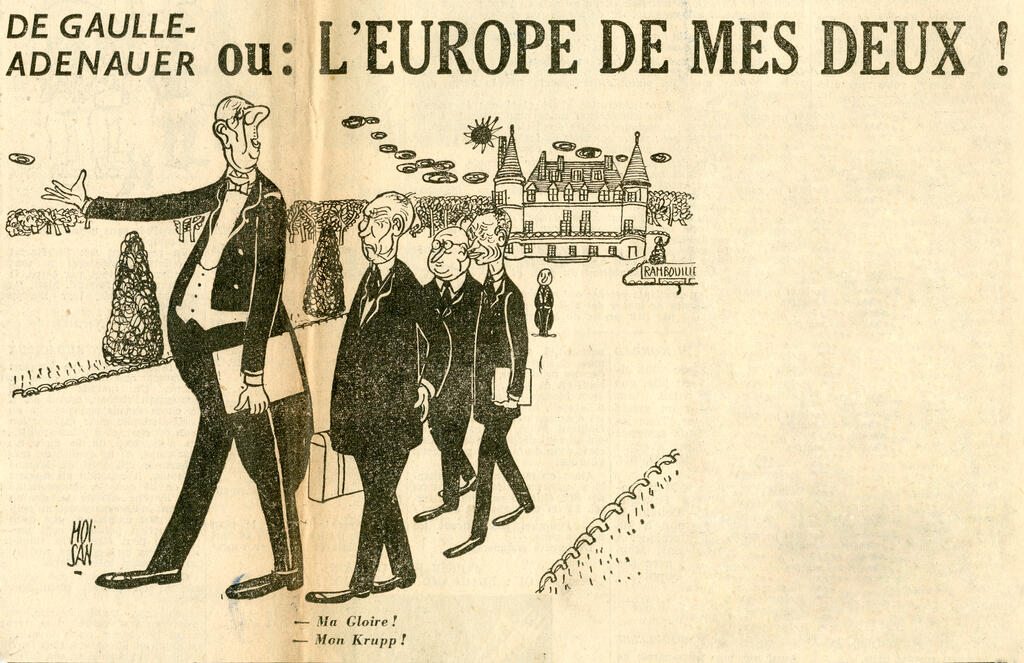 Caricature de Moisan sur la rencontre de Gaulle-Adenauer à Rambouillet (8 août 1960)