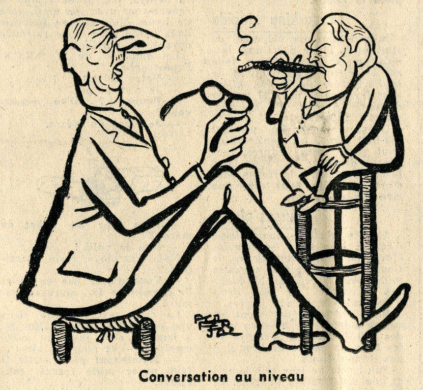 Karikatur von Ferjac zu den deutsch-französischen Machtverhältnissen (9. Februar 1966)