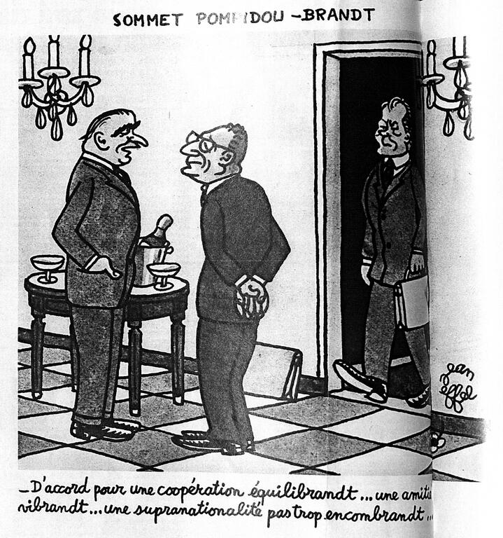 Cartoon by Effel on the Pompidou–Brandt summit (7 February 1970)