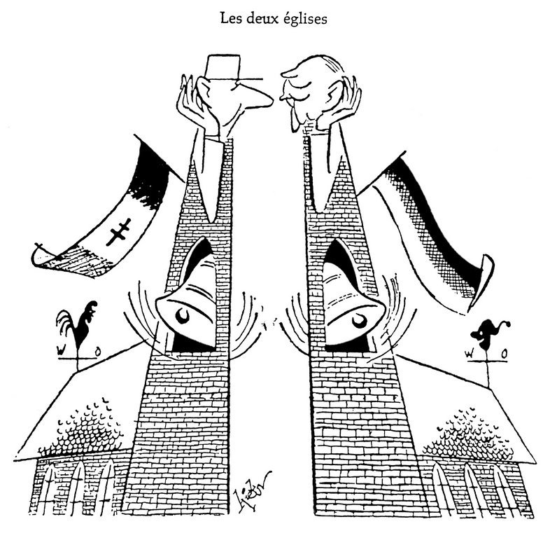 Caricature de Hicks sur la rencontre de Gaulle-Adenauer à Colombey-les-deux-Églises (16 septembre 1958)