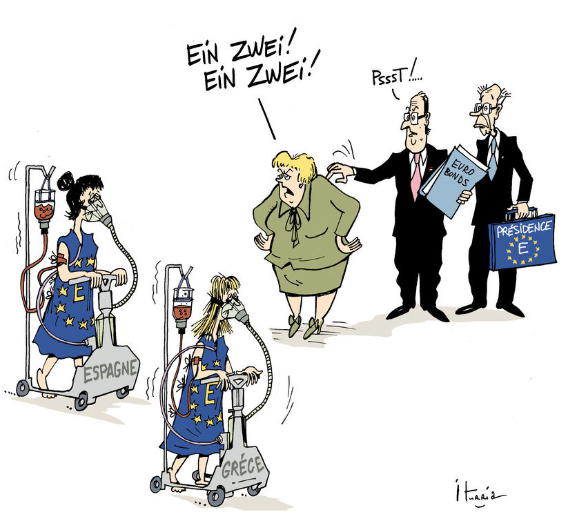 Cartoon by Iturria on the efforts to counter the debt crisis in the euro zone (24 May 2012)
