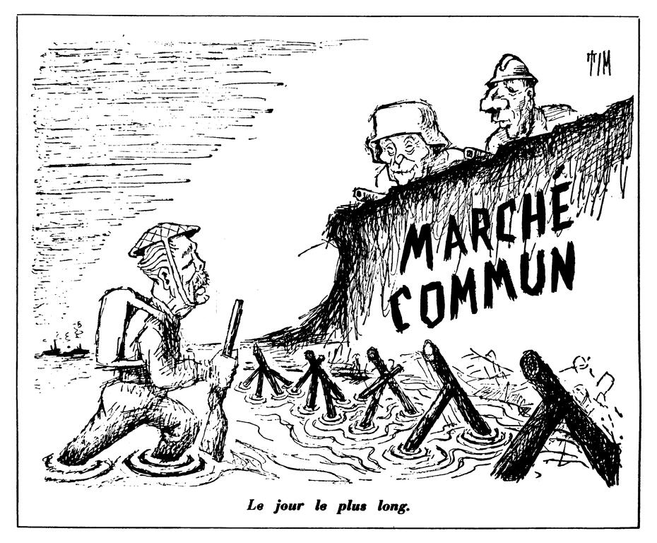 Cartoon by Tim on the Franco-German duo and British accession to the EEC (13 September 1962)