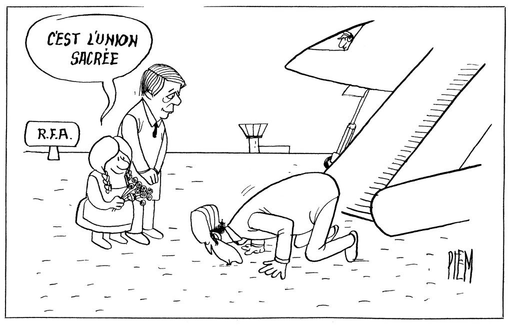 Karikatur von Piem zu den Beziehungen zwischen Helmut Schmidt und Valéry Giscard d'Estaing (7. Juli 1980)