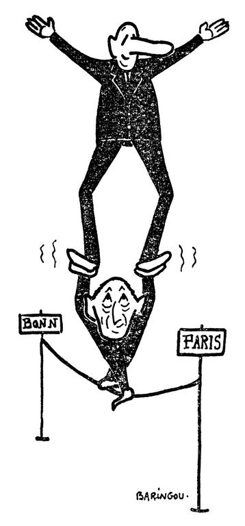 Cartoon by Baringou on Franco-German cooperation (24 January 1963)