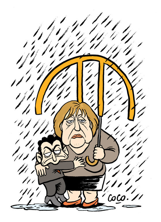 Caricature de Coco sur le couple franco-allemand face à la crise de la zone euro (12 décembre 2011)
