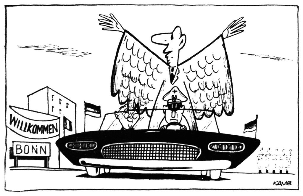 Cartoon by Kamb on President de Gaulle’s trip to the FRG (4 September 1962)