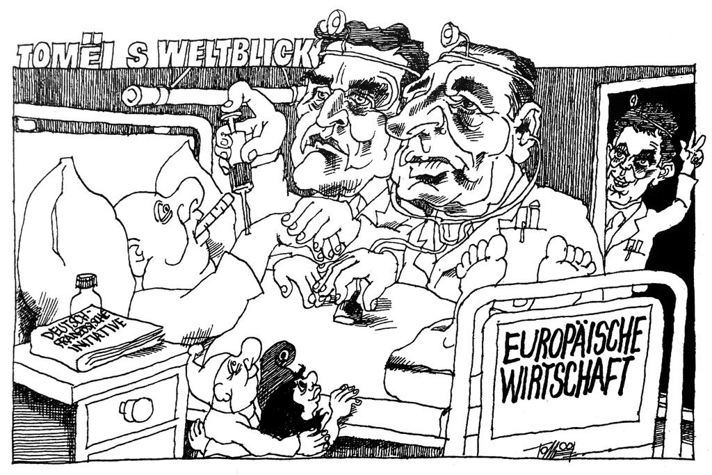 Karikatur von Tomeï zum deutsch-französischen Tandem und zur Wiederbelebung der europäischen Wirtschaft (20. September 2003)