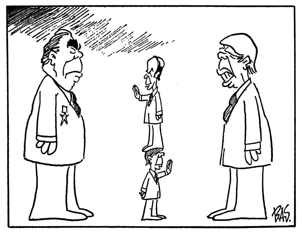 Karikatur von Bas zur Entspannungspolitik des deutsch-französischen Duos (21. März 1980)