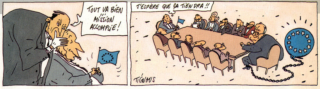 Caricature de Tignous sur la position française face à la question de la réunification allemande (14 décembre 1989)
