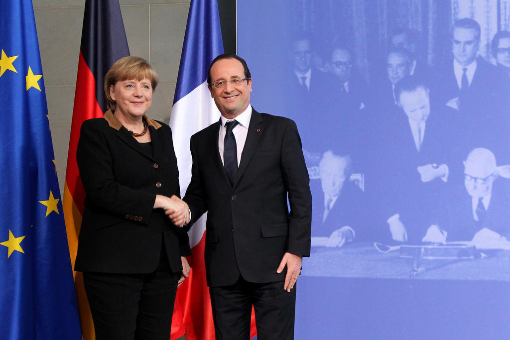 Angela Merkel et François Hollande lors du 50<sup>e</sup> anniversaire de la signature du traité de l'Élysée (22 janvier 2013)