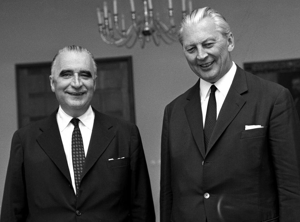 Georges Pompidou und Kurt Georg Kiesinger bei den deutsch-französischen Konsultationen in Bonn (12. Juli 1967)