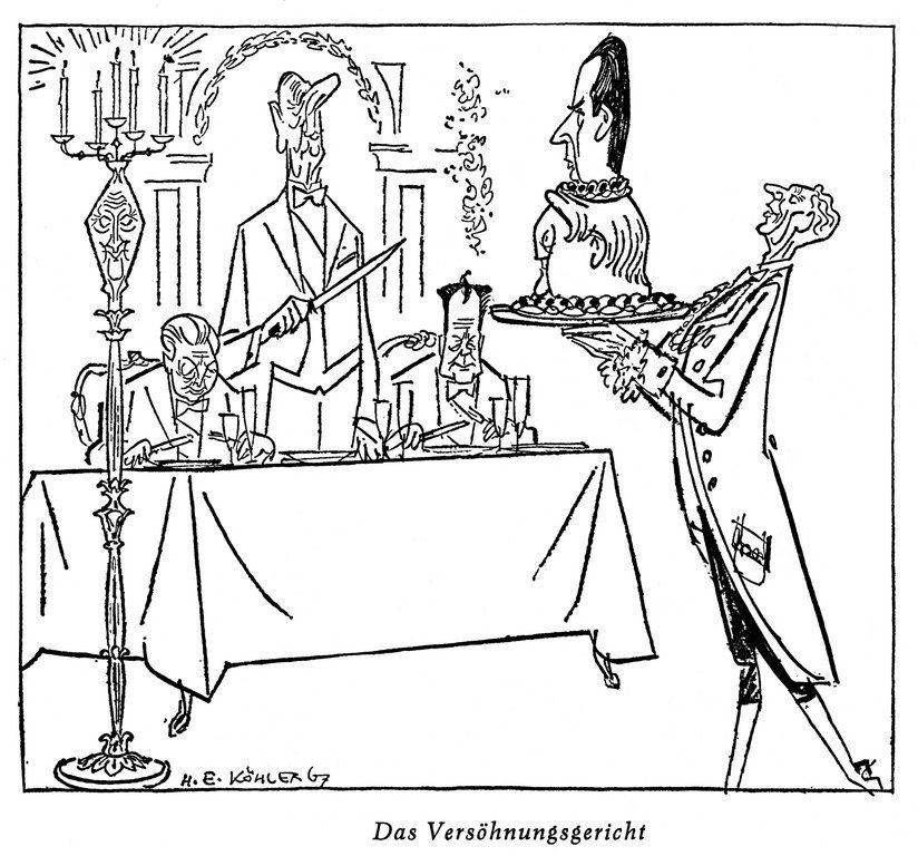 Cartoon by Köhler on tensions within the Franco-German relationship (14 January 1967)