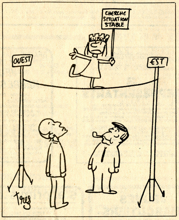 Cartoon by Trez on the Franco-German duo and the European question (7 July 1980)