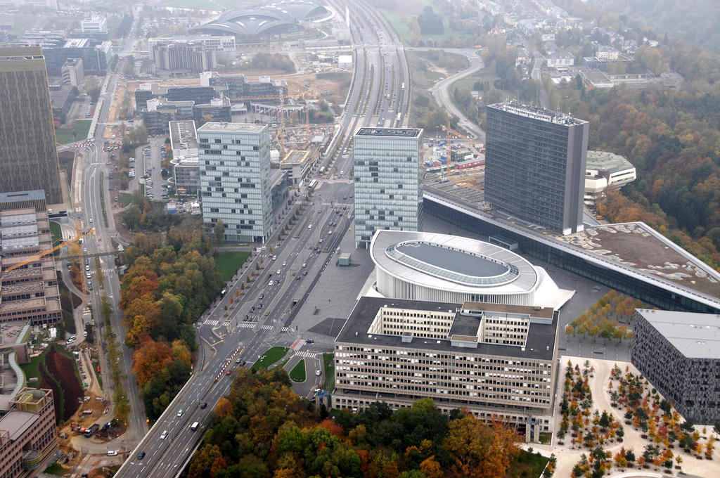 Aerial view of the European Parliament building in Luxembourg (2009)