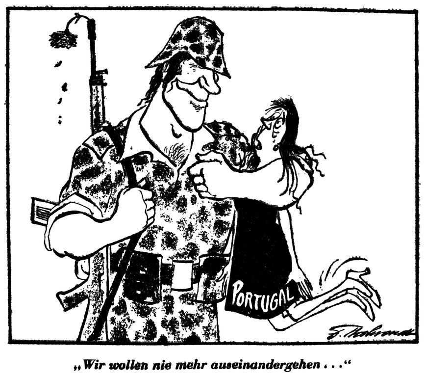 Caricature de Behrendt sur la révolution des œillets (13 mars 1975)